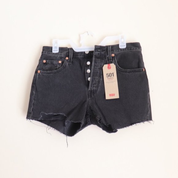 SOLD Levis 501 Women’s Shorts High Rise Button Fly Black Distressed Size 27 NWT - Picture 2 of 5